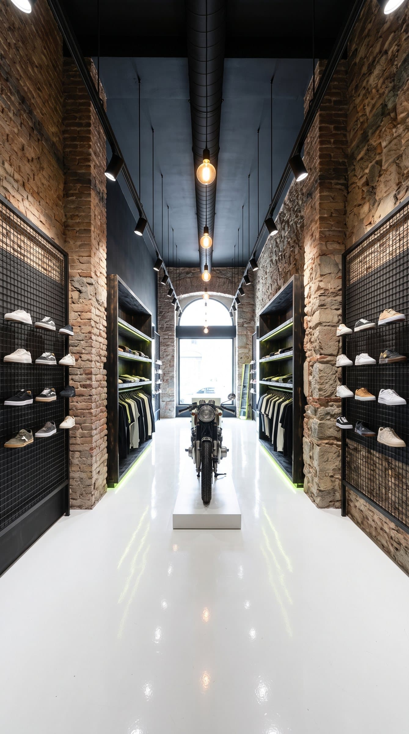 Corridoio del negozio Step Up a Frosinone con le pareti di sneakers su entrambi i lati